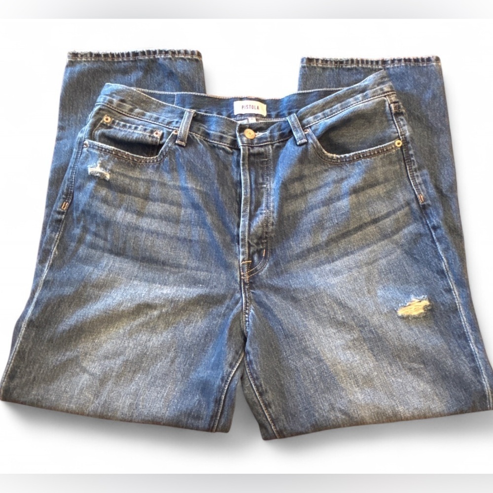 Pistola Cassie High Rise Straight Jeans Women’s 31 • Distressed Medium Wash